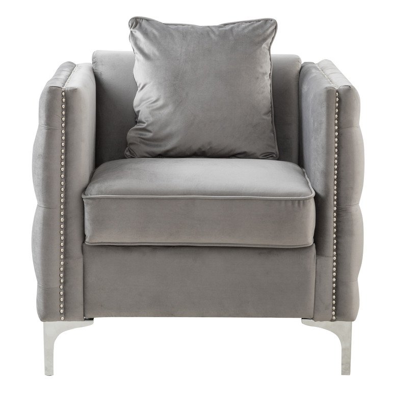 Bayberry - Velvet Chair With 1 Pillow - Gray - Image 2