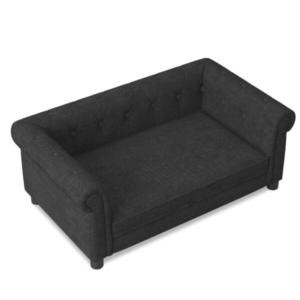Modern Elevated Dog Sofa Bed For Small And Medium Dogs, Comfortable Linen Pet Bed - Black