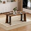 Rustic Rectangular Large Dining Table, Waterproof Desk For 8 People, & Steel With Adjustable Legs - Black / Rustic Brown - Image 4