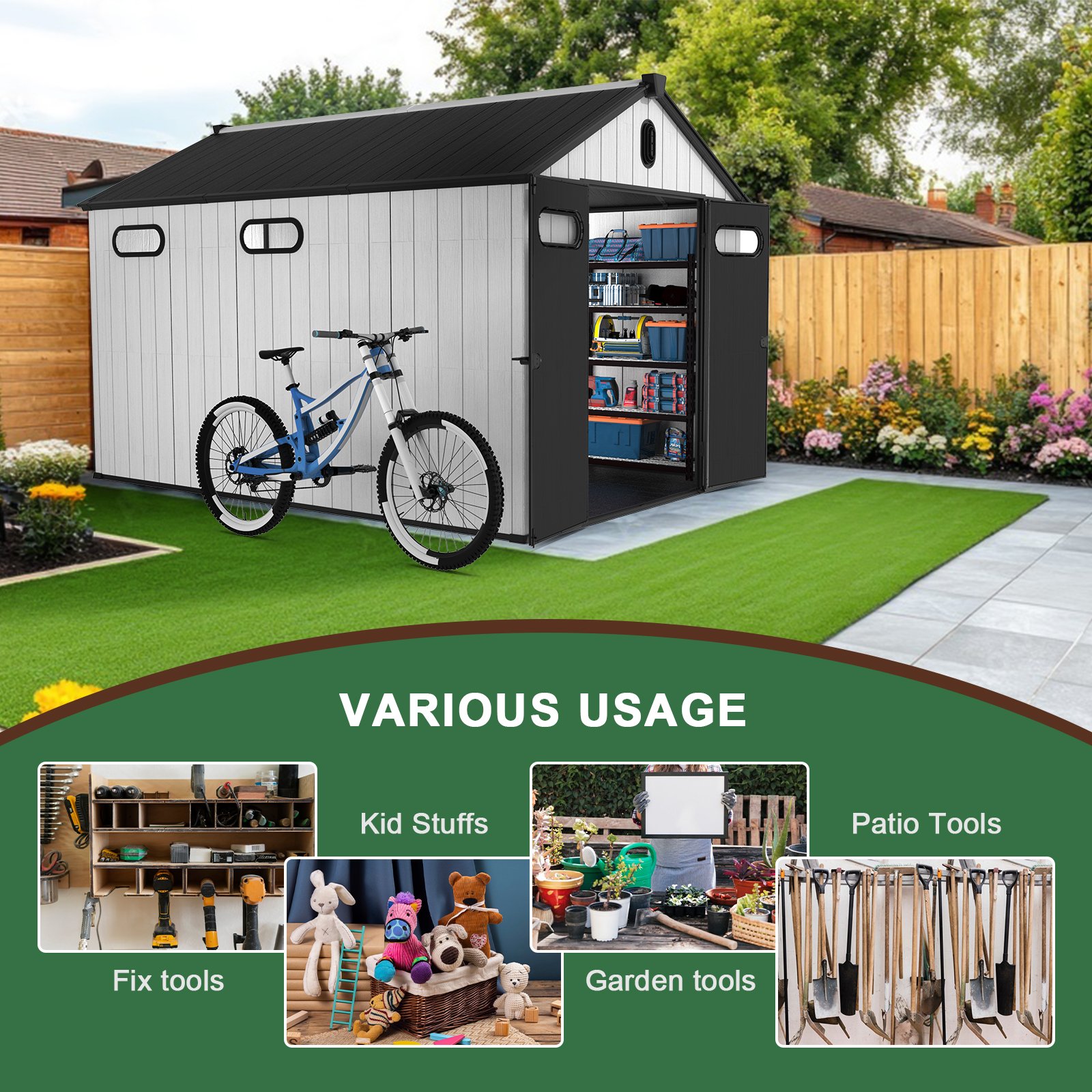 8 Ft. W X 12 Ft. D Plastic Storage Shed With Floor - Black / Gray - Image 5