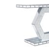 Sparkling Crystal Hexagon Mirror Entryway Premium Modern Foyer Console Table With Diamond Glass Effects, Dual Tier Luxury Sofa Table - Silver - Image 7
