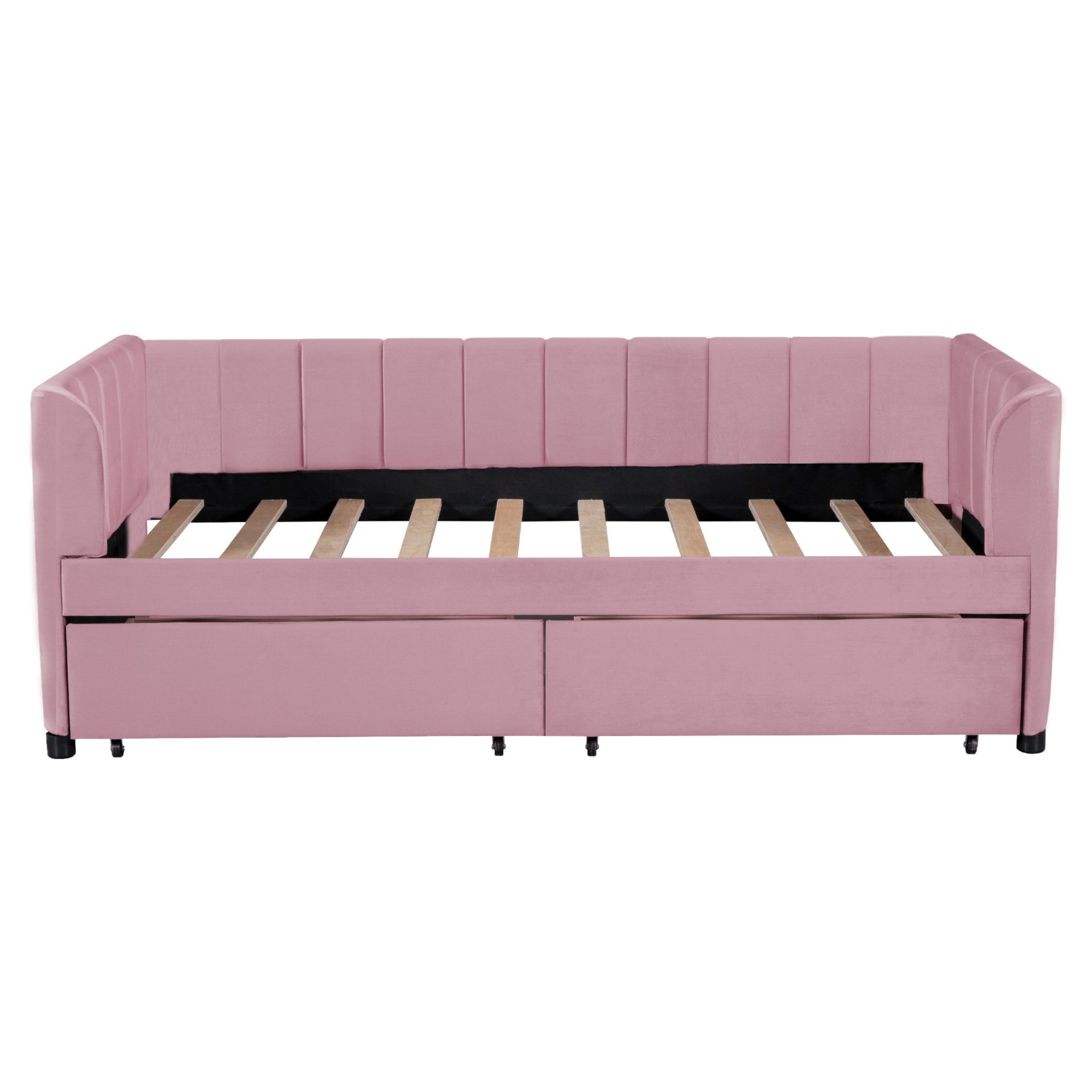 Twin Size Upholstered Daybed With Ergonomic Design Backrest And 2 Drawers - Pink - Image 3