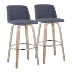 Toriano - Contemporary Fixed Height Barstool With Swivel With Round Footrest (Set of 2) - Whitewashed / Blue
