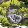 Kylie - Boho Style Hanging Basket Chair Rattan With Water Resistant Cushions - Gray - Image 4