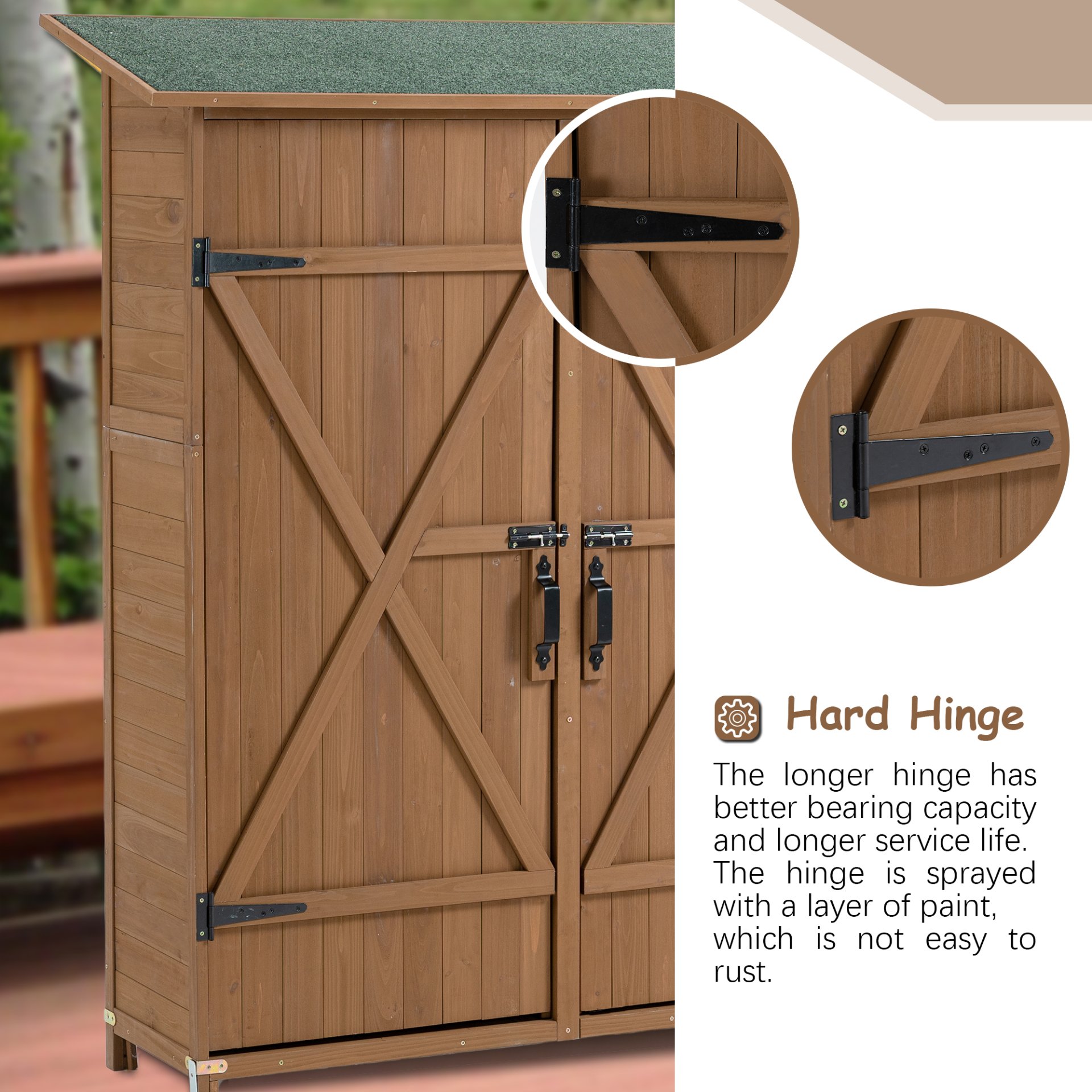 Outdoor Storage Shed With Lockable Door, Wooden Tool Storage Shed With Detachable Shelves & Pitch Roof - Yellow Brown - Image 4