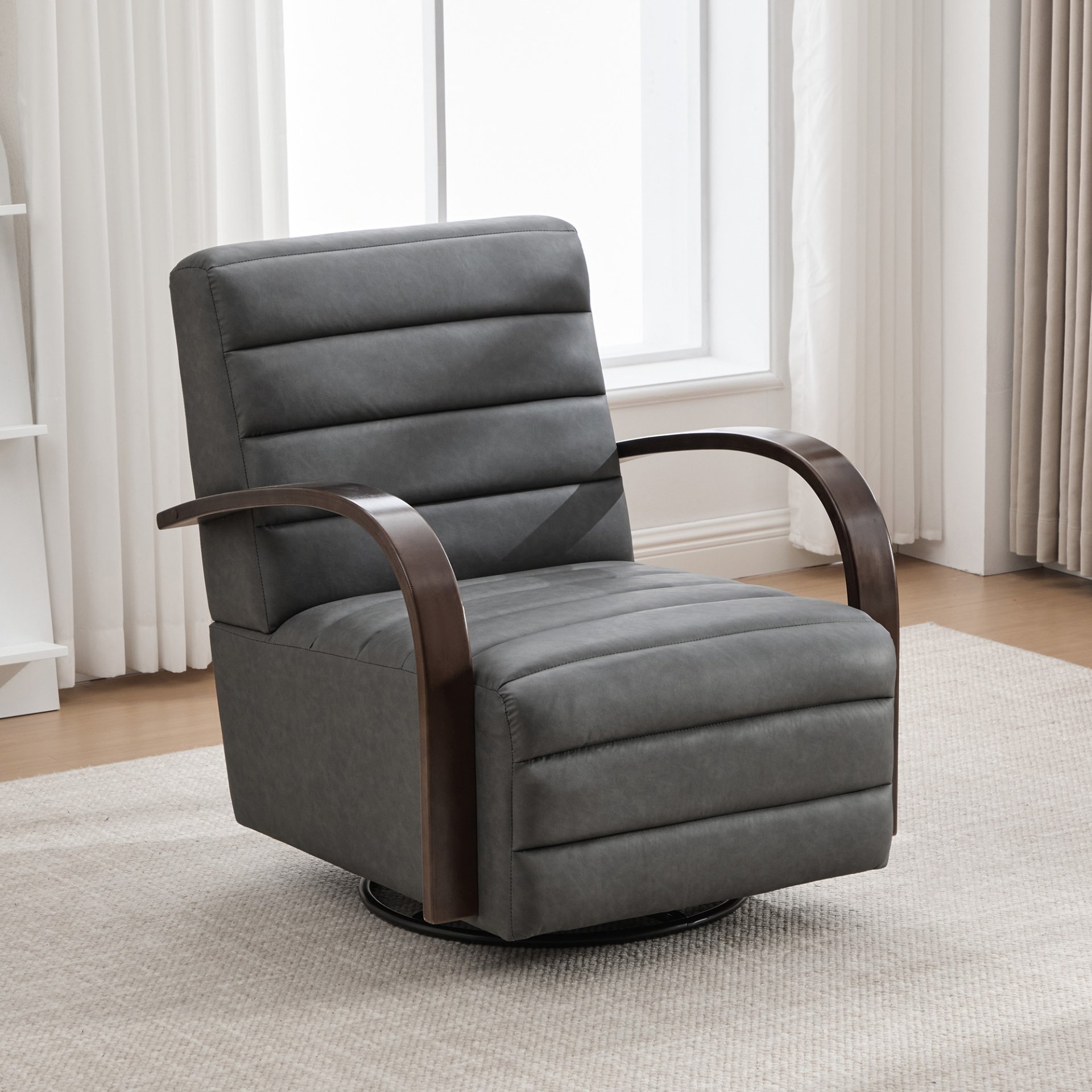 360° Swivel Accent Chair With Armrests, Comfy Lounge Reading Chair - Gray - Image 6