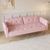 Velvet Sofa Bed With Nail Head Trim And Matching Throw Pillow - Pink - Image 6