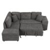 Convertible Sleeper, Sectional Pull Out Sofa Bed With Storage Ottoman, 2 Throw Pillows, 2 Stools, Wireless Charger And Two Hidden USB Ports For Living Room - Dark Gray - Image 19