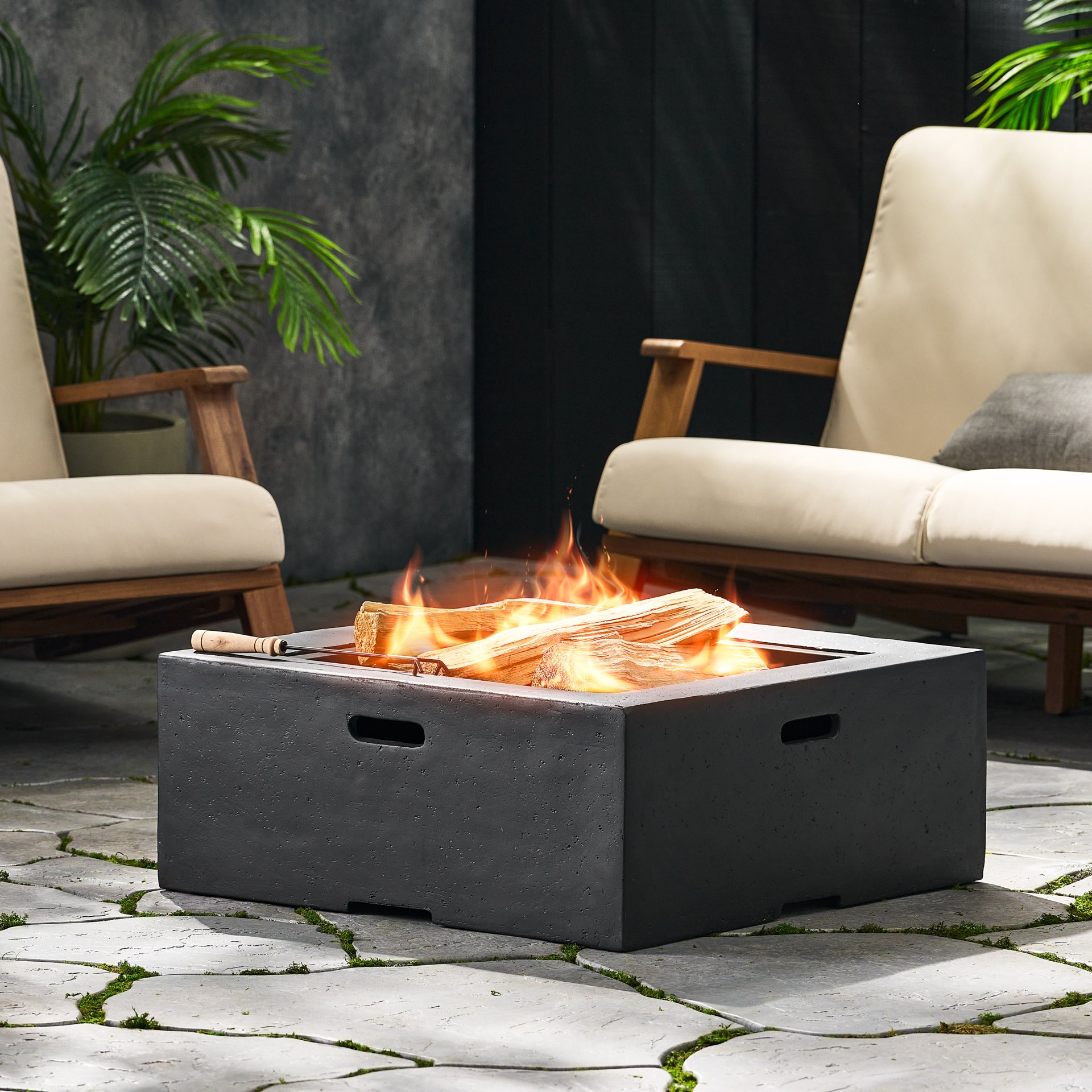 Outdoor Square Mgo Wood Burning Fire Pit - Dark Gray - Image 8