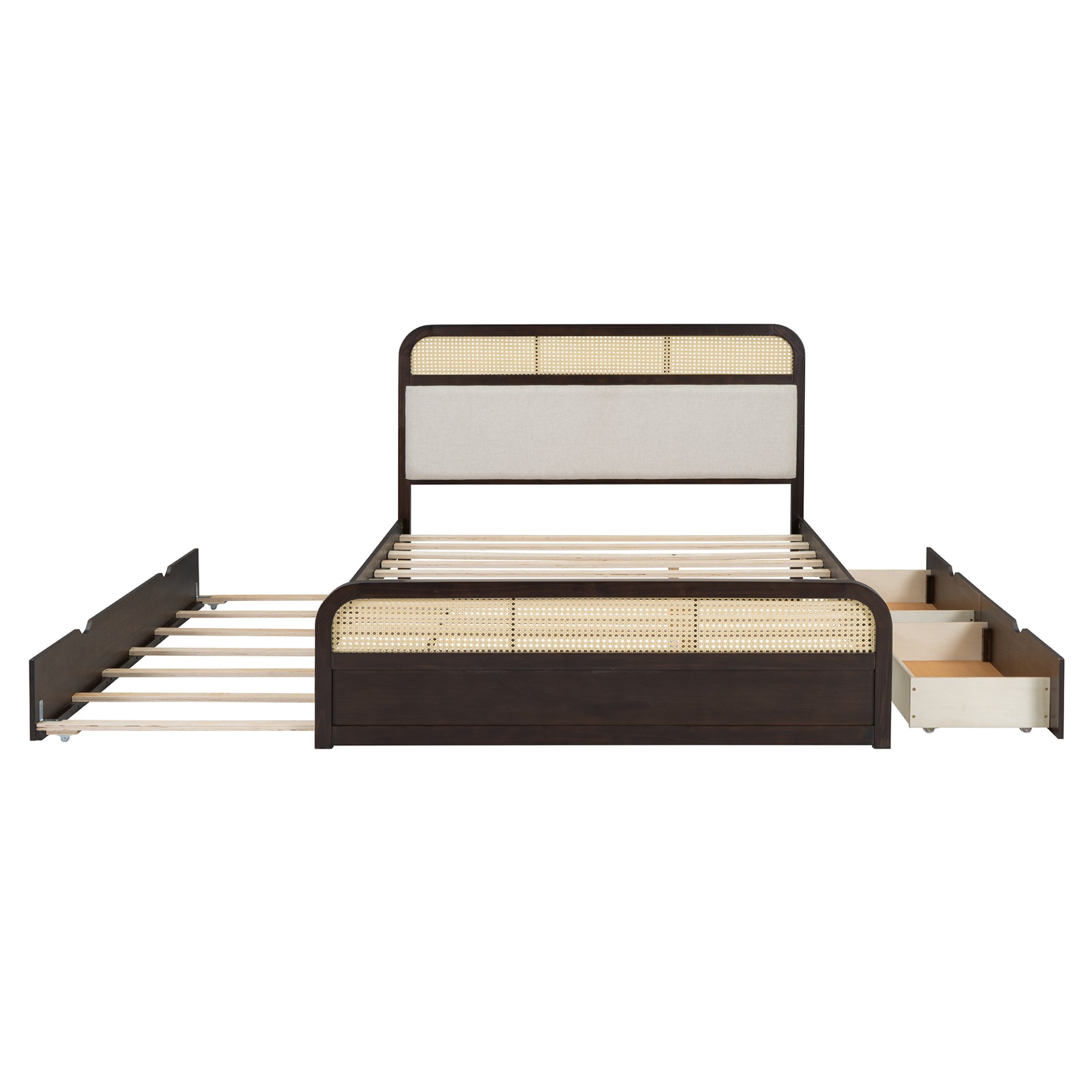 Queen Size Platform Bed With Trundle And 2 Drawers - Espresso - Image 10