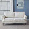 Rolled Arm Sofa With Nailhead Trim 2 Seater Upholstered Couch With Wooden Legs For Living Room Or Bedroom Deep Seat Design - Beige - Image 8