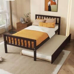 Twin Bed With Trundle, Platform Bed Frame With Headboard And Footboard, For Bedroom Small Living Space, No Box Spring Needed - Espresso