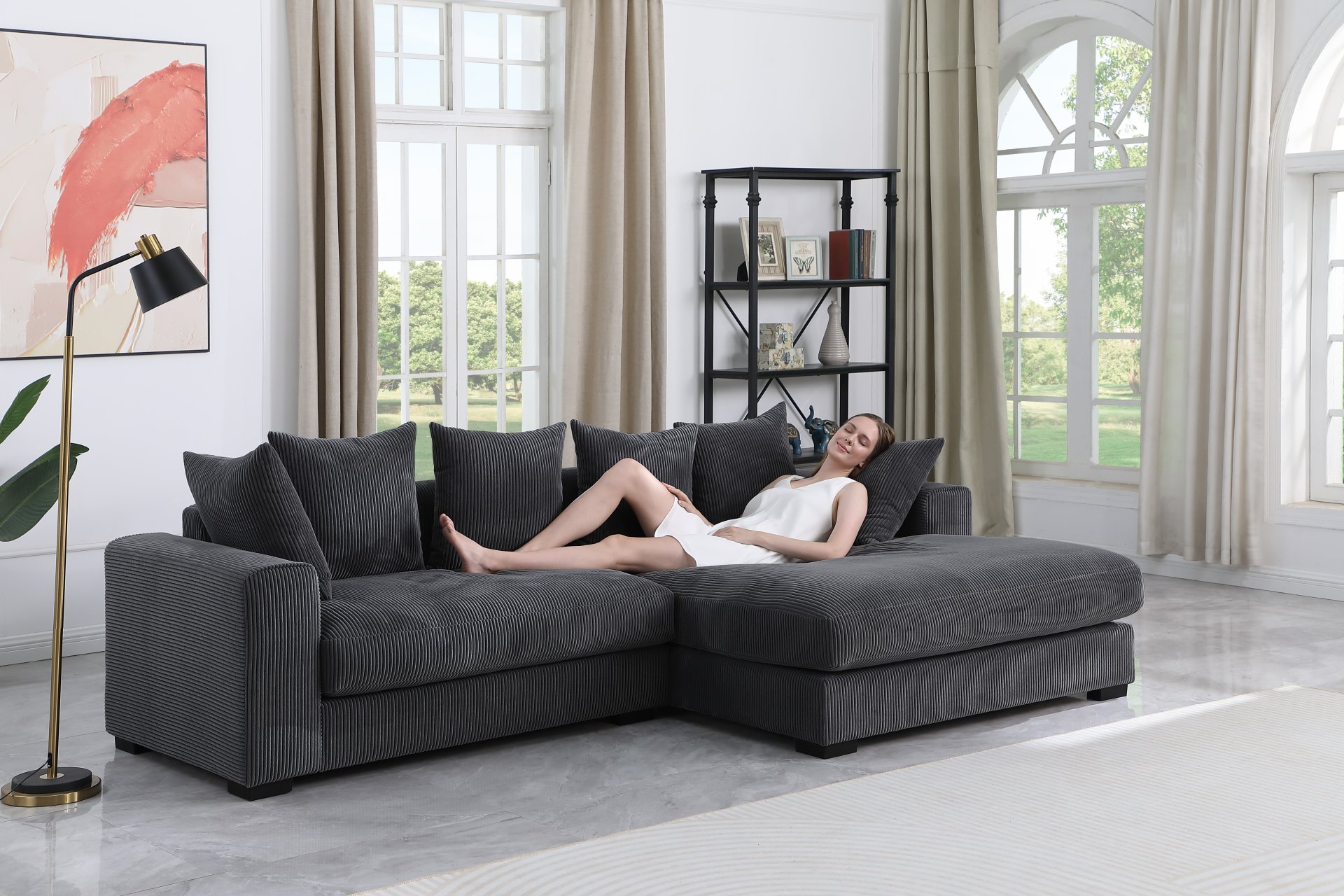Naomi - 3 Piece Upholstered Sectional - Dark Gray - Image 8