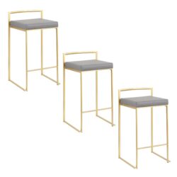 Fuji - Contemporary Counter Stool (Set of 3) - Gold / Gray