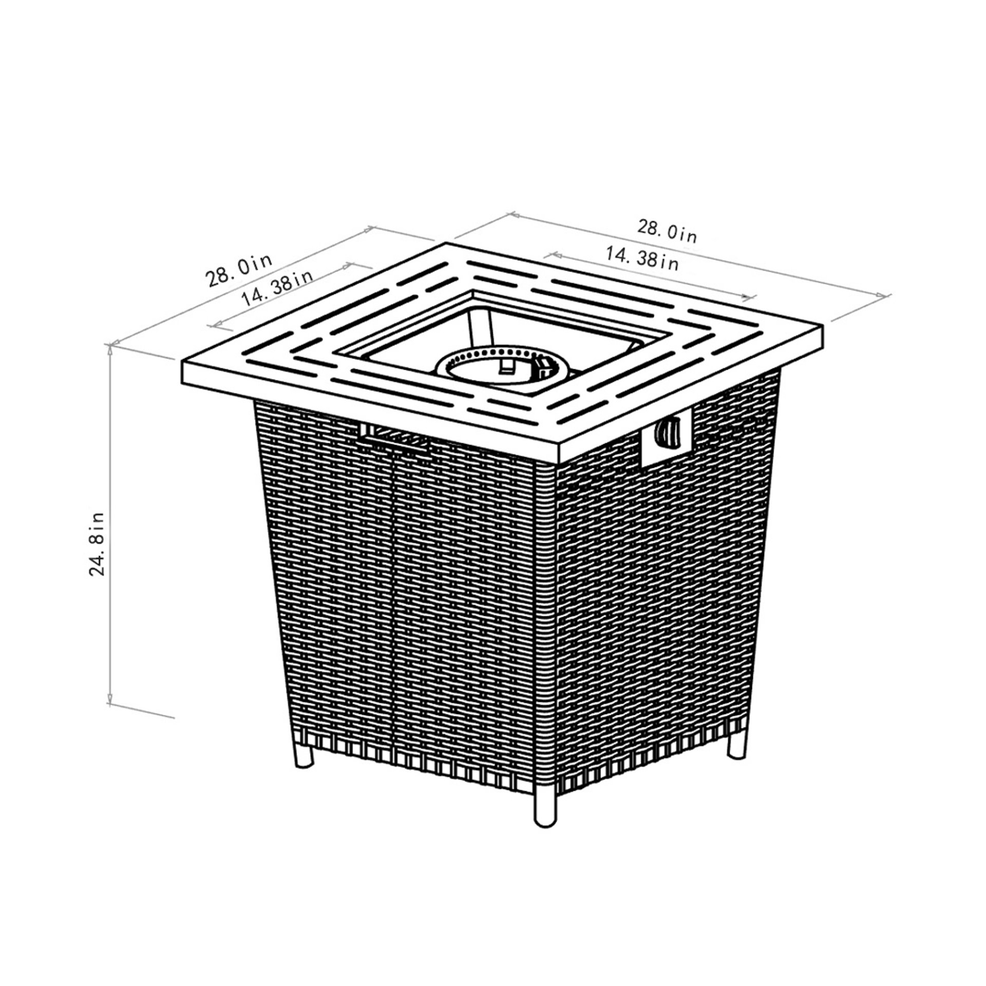 28" Wicker Square Fire Pit Table - Black Brown - Image 3