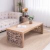 Rustic Carved Wood Coffee Table, Handcrafted Look With Ornate Side Panels - Natural - Image 2