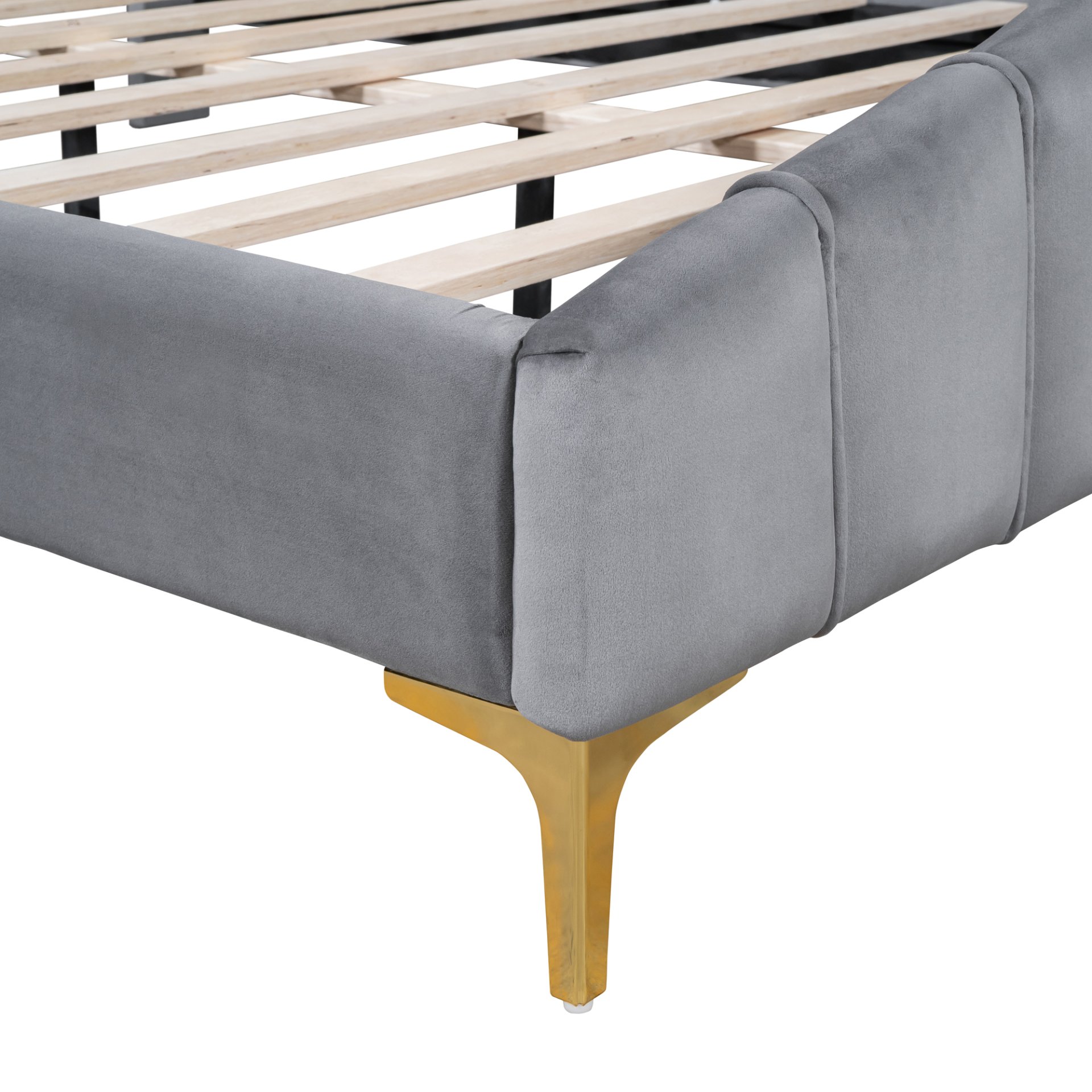 Queen Size Platform Bed With Thick, Stylish Stripe Decorated Bedboard And Elegant Leg - Gray - Image 11