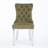 Nikki - Modern, High-End Tufted Solid Wood Contemporary Velvet Upholstered Dining Chair With Chrome Stainless Steel Plating Legs, Nailhead Trim (Set of 2) - Olive Green / Chrome - Image 3