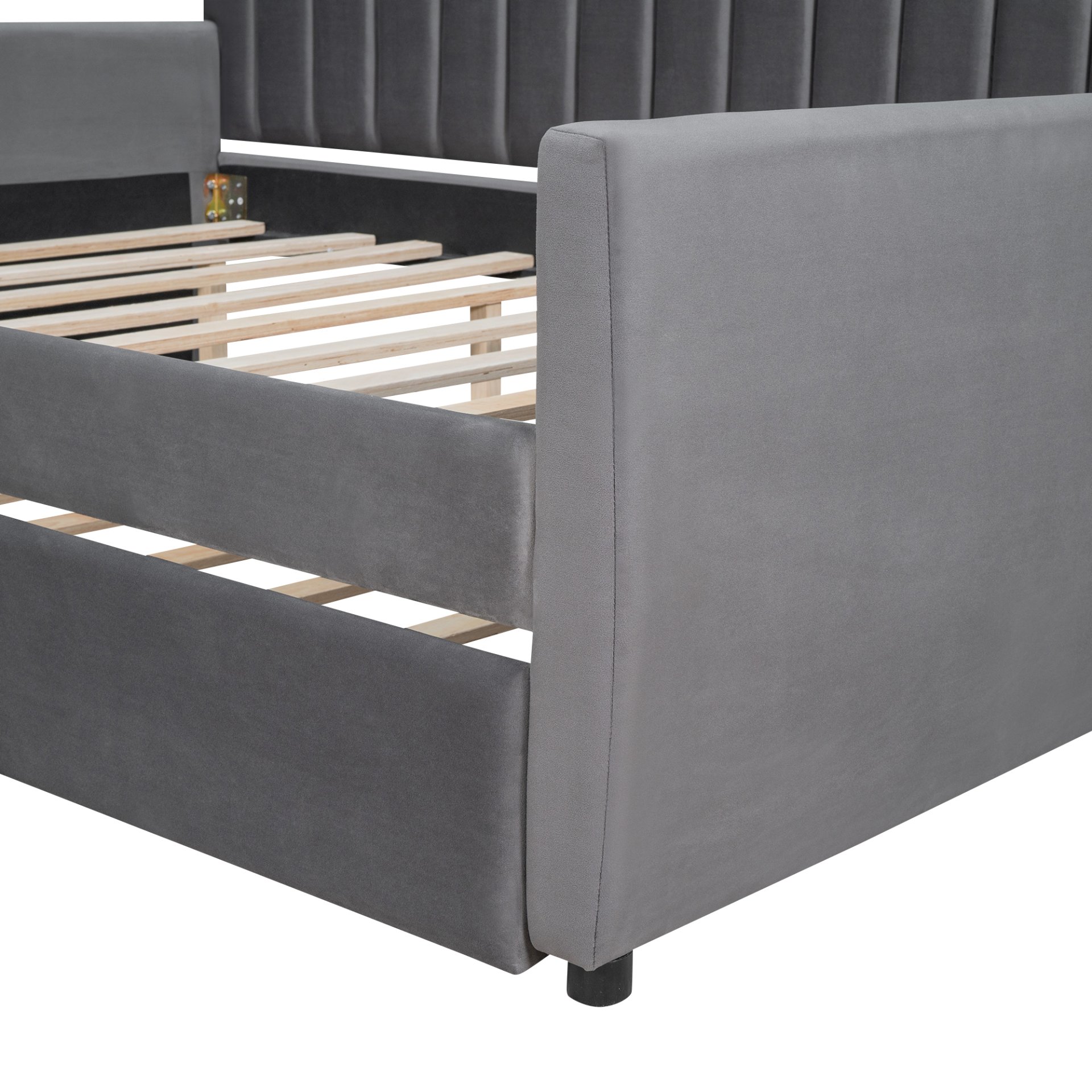 Full Size Upholstered Daybed With Trundle And Slat Support - Gray - Image 7