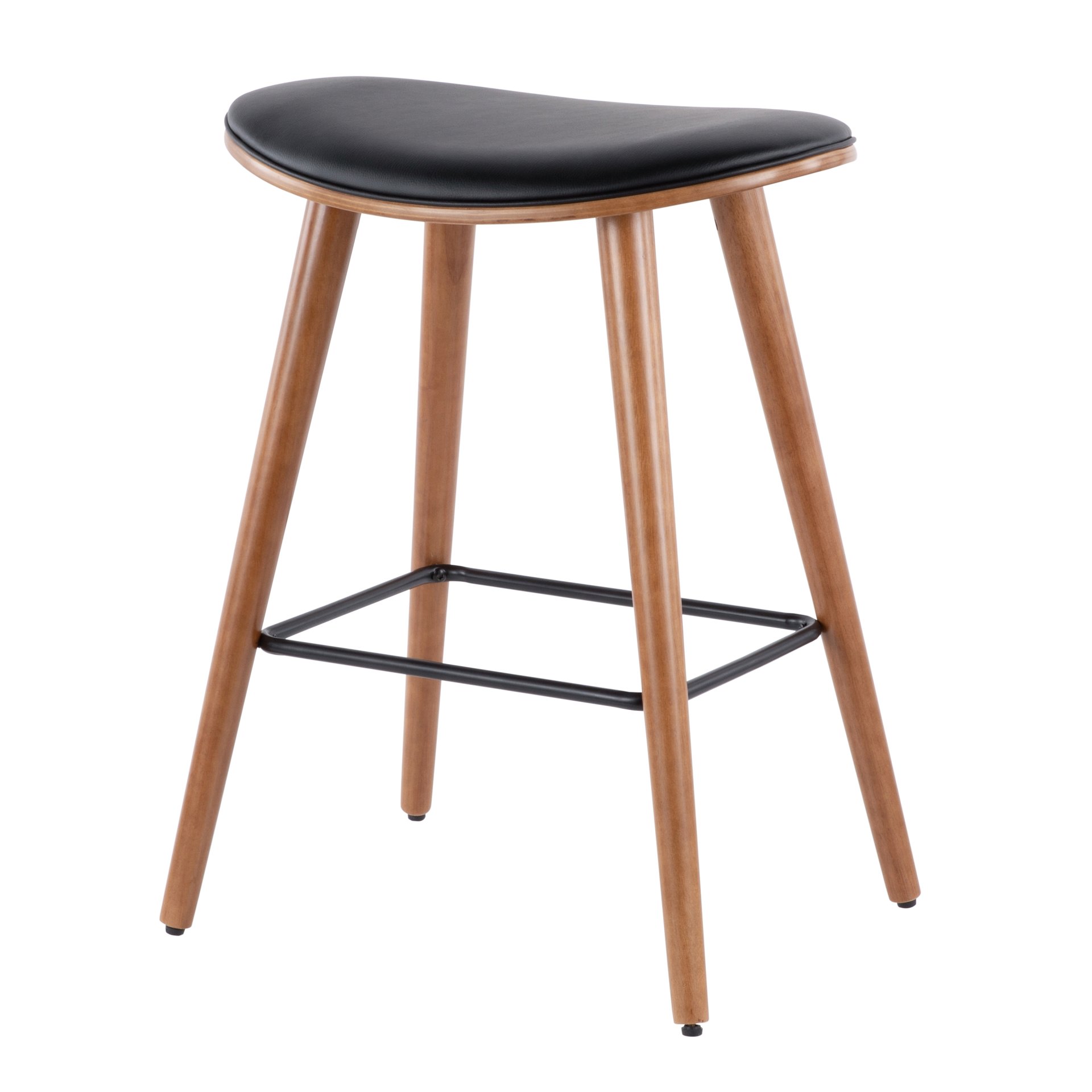 Saddle - Mid-Century Modern Counter Stool (Set of 2) - Walnut / Black - Image 4