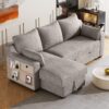 Pull Out Sleeper Sofa L-Shaped Couch Convertible Sofa Bed With Storage Chaise, Storage Racks And USB Ports - Light Brown - Image 3