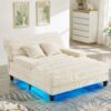 Chaise Bed Lounge Sofa Chair With Adjustable Backrest And LED Light Strip - Beige - Image 6