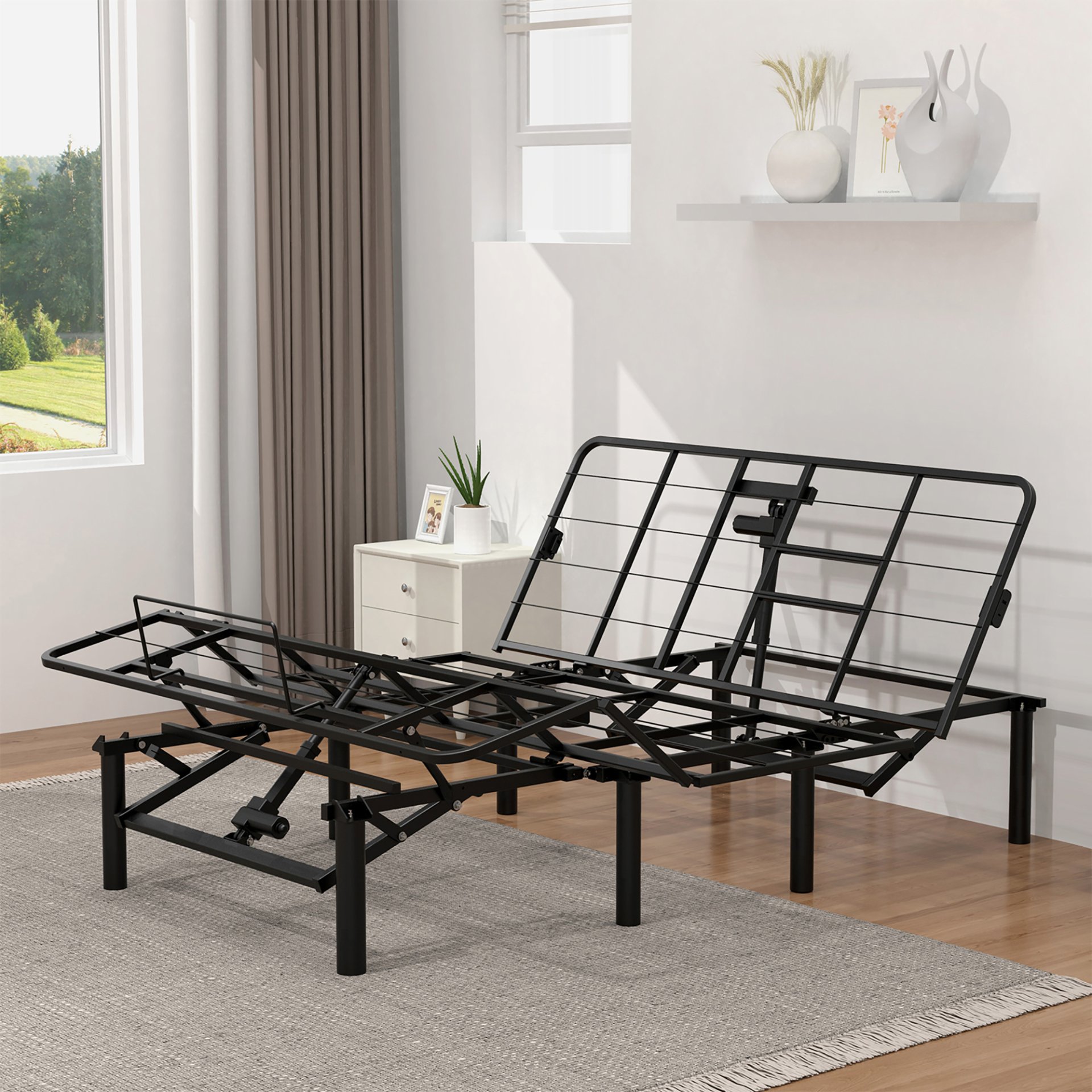 Adjustable Bed Base Frame With Head And Foot Incline, Quiet Motor, Queen Size Steel, Dual USB A, C Ports - Black - Image 2
