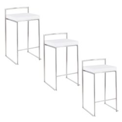 Fuji - Contemporary Stackable Counter Stool (Set of 3) - White - Velvet