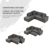 Convertible Sleeper, Sectional Pull Out Sofa Bed With Storage Ottoman, 2 Throw Pillows, 2 Stools, Wireless Charger And Two Hidden USB Ports For Living Room - Dark Gray - Image 4