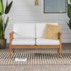 Contemporary Cushioned Eucalyptus Wood Patio Loveseat - Brown - Image 5