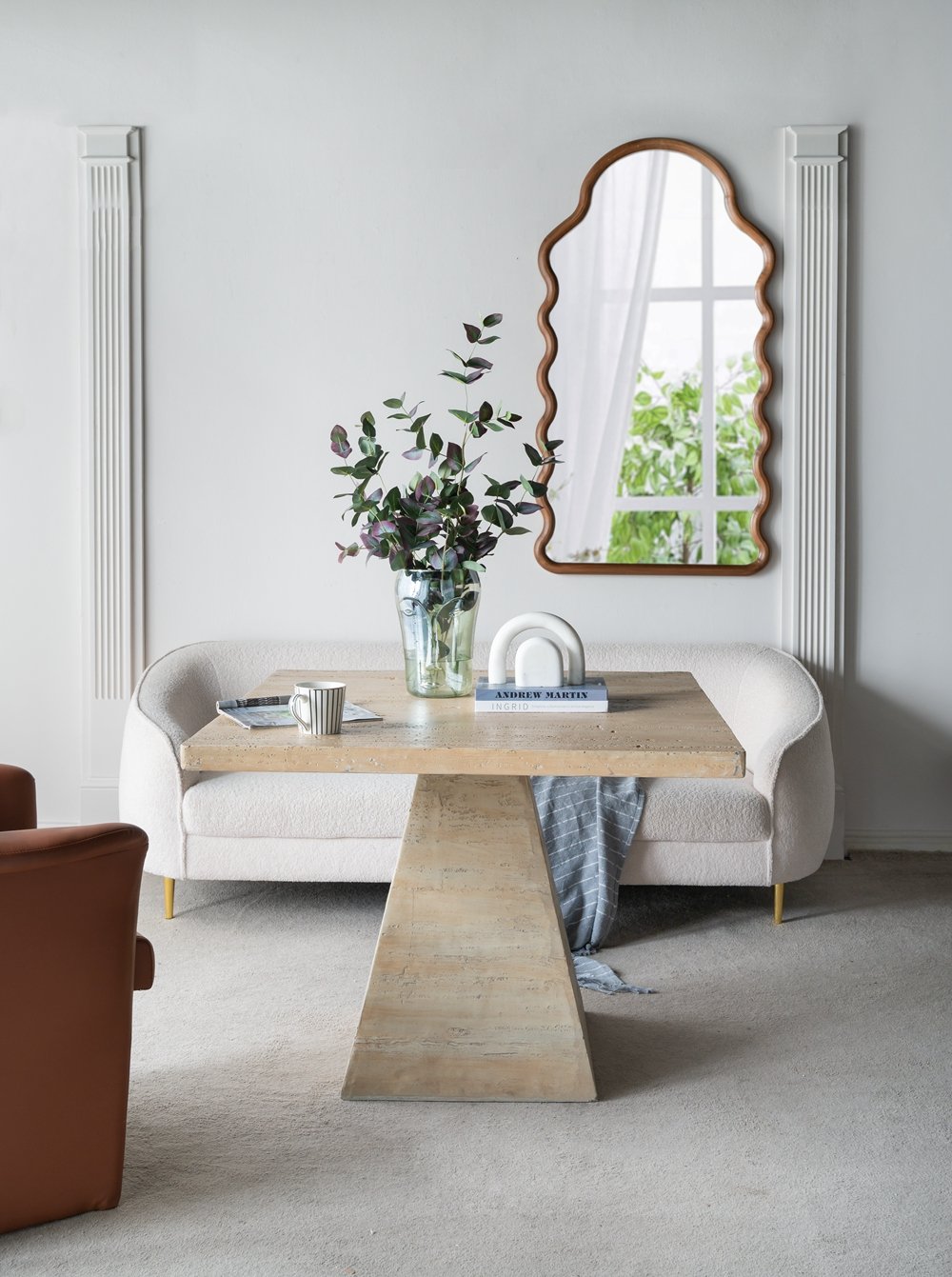 Square Dining Table With Pedestal Base - Cream - Image 6