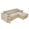 Multi-Functional Pull-Out Sofa Bed L-Shape Sectional Sofa With Adjustable Headrest, Wireless Charging, Cup Holders And Hidden Storage For Living Room - Beige - Image 16