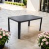 Modern Outdoor Table With Alternating Wide And Narrow Slats, Angled Corners, 2" Big Umbrella Hole, And Adjustable Non Slip Pads - Bourbon Brown - Image 4