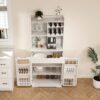 Modern Farmhouse Buffet Cabinet With Hutch Kitchen Storage Sideboard With Drawers & Barn Doors - White - Image 2
