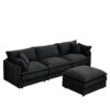 Modular Sectional Sofa L Shaped Couch Set Comfy Cloud Couches With Movable Ottoman Chenille - Black - Image 15