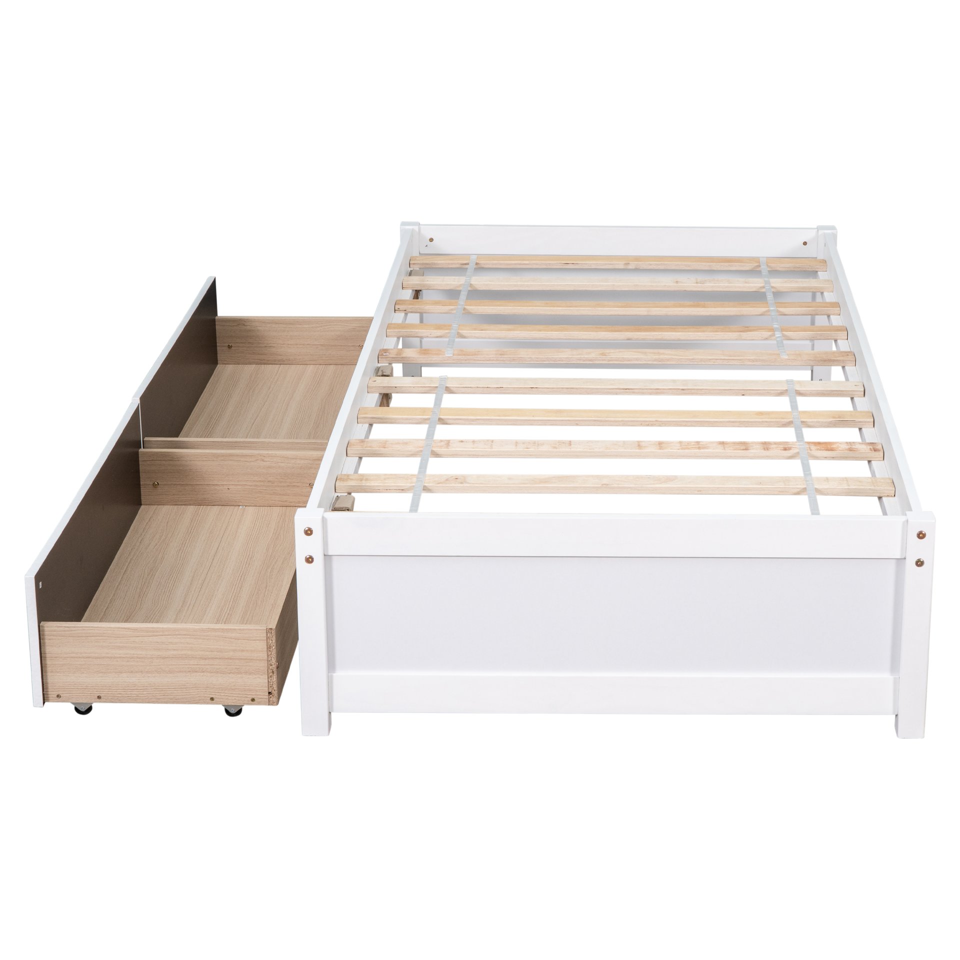 Twin Bed With 2 Drawers, Solid Wood, No Box Spring Needed - White - Image 11