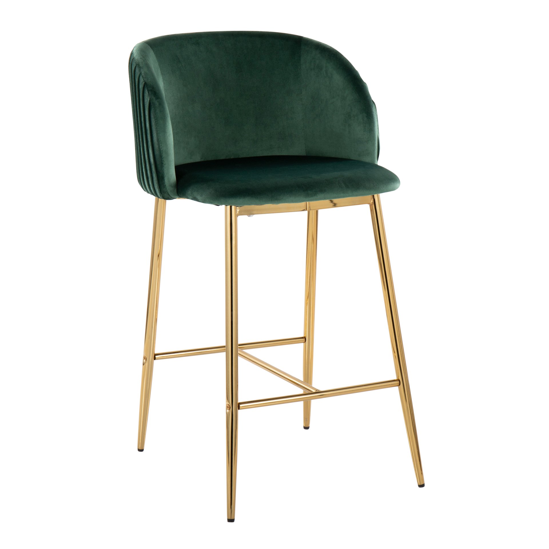 Fran - Pleated Contemporary / Glam Fixed Height Counter Stool (Set of 2) - Gold / Green - Image 2