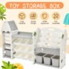 Kids Bookshelf Toy Storage Organizer With 17 Bins And 5 Bookshelves, Multi-Functional Nursery Organizer Kids Furniture Set Toy Storage Cabinet Unit With HDPE SheLF And Bins - Gray - Image 9