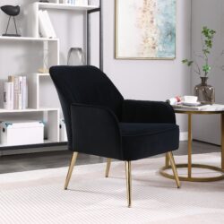 Modern Mid-Century Chair Velvet Sherpa Armchair For Living Room Bedroom Office - Black