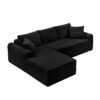 Full Compression Chaise Lounge Set Modular Corduroy Sectional With Arched Armrests Non Slip Base Includes 3 Back Cushions & 2 Throw Pillows - Black - Image 12