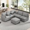 Sectional Sofa Modular Sofa U - Shaped Sofa Couch Sofa Bed L - Shaped Sofa With A Movable Ottoman And Two USB Ports For Living Room - Light Gray - Image 8
