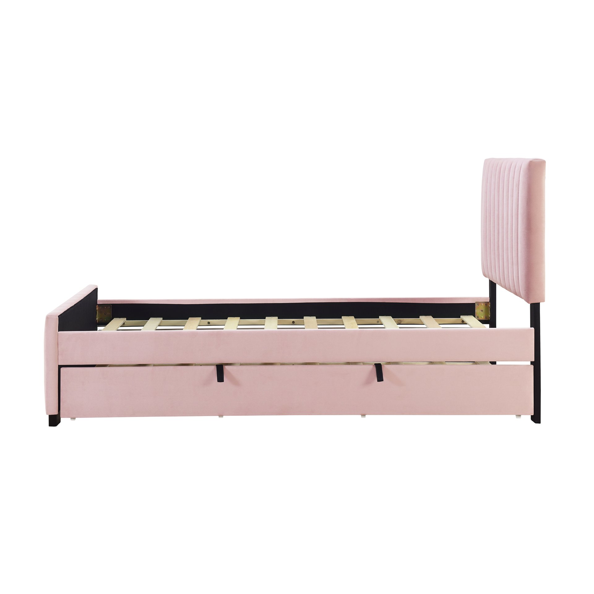 Twin Size Upholstered Platform Bed With Twin Size Trundle - Pink - Image 5