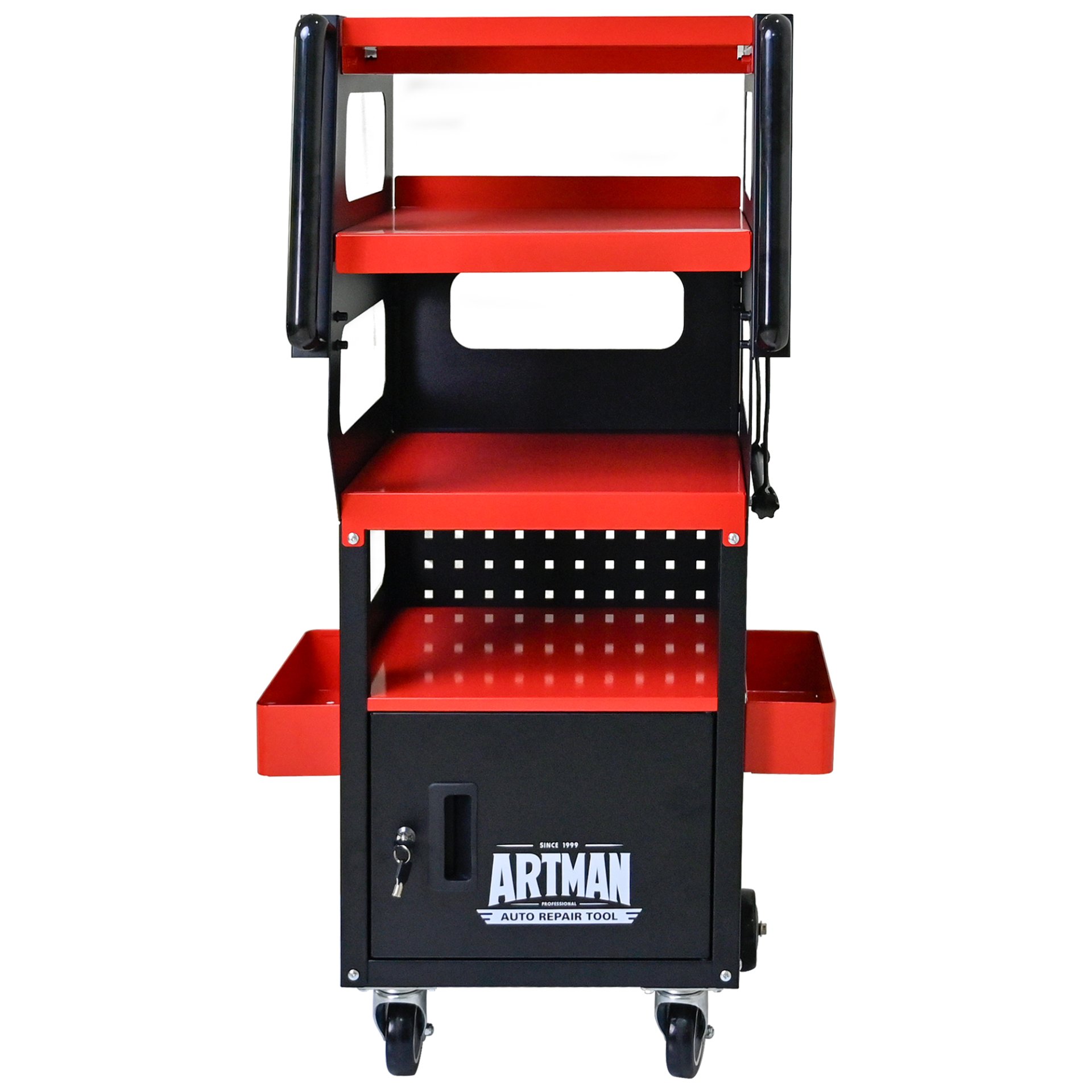 4 Level Multi Purpose Trolley For Diagnostics - Black / Red - Image 5