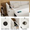 Sectional Sofa Pull Out Sofa Bed L - Shaped Sofa With Movable Ottoman And Stool, Large Storage Space, A Cup Holder, And 2 USB Ports For Living Room - Creamy White - Image 9