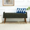 Modern Living Room Bench With Looped Yarn Fabric And Rubber Wooden Legs - Green - Image 5