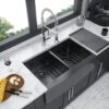 Double Bowl Sink Apron Front Kitchen Sink 16 Gauge & 2 Deep Basins - Gunmetal Black - Image 2