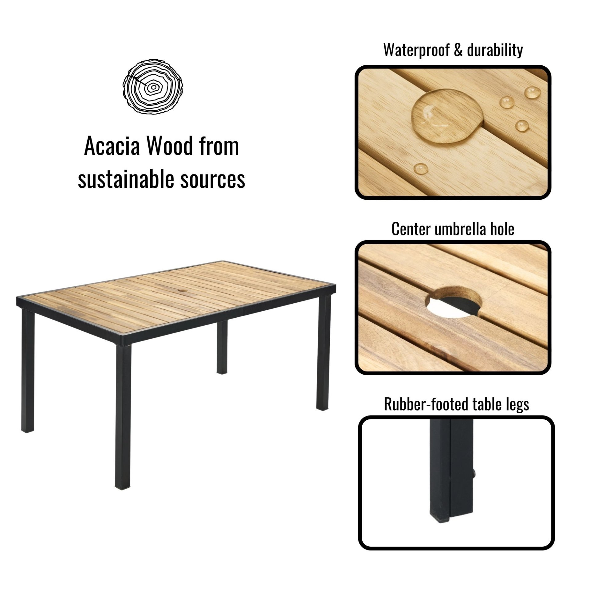 All Weather 7 Piece Patio Dining Table Set With Umbrella Hole - Brown / Gray - Image 5