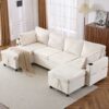Sectional Sofa Pull Out Sofa Bed Versatile Sofa Sleeper With Large Storage Space, Two USB Ports And Two Cup Holders For Living Room - Beige - Image 16