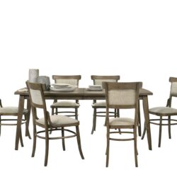 Bistro - 7 Piece Dining Table With Off White Fabric Dining Chairs (Set of 7) - Vintage Walnut