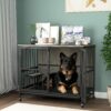 Modern Kennel Dogs Room Up To 80 Lb, Dog Crate Furniture With Multi-Purpose Rremovable Ttray, Double-Door Dog House, Lift Panel, 360 Degree Rotation, 3 Height Adjustable Feeding Bowls - Antique Gray - Image 2